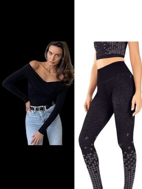 Fabletics Black High-Waisted Seamless Check Leggings & Cute Top